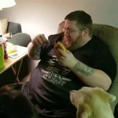 Cat stealing taking a couple bites of a burger