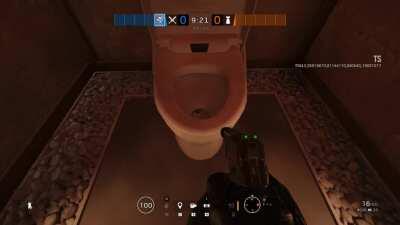 Toilet bowl seems to be really pissed about me throwing grenade into him