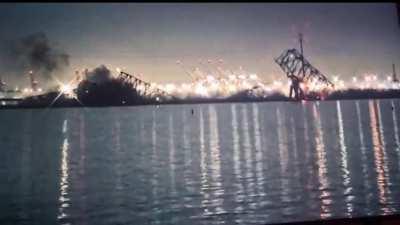 Francis Scott Key Bridge in Baltimore, MD reportedly collapses after being struck by a large container ship (3/26/2024)