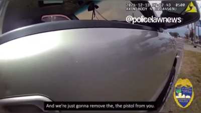 Idiot cop shoots man with his own gun during stop