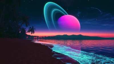 Bioluminescent Beach Sci-Fi Planet by Visualdon