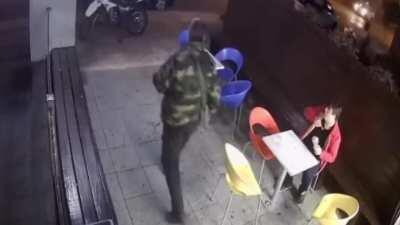 Off duty cop prevents armed robbery, notice how he was able to shoot without dropping the cone.