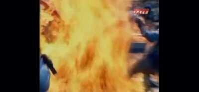 Jos Verstappen’s car catches on fire after fuel is spilled onto it, Germany 1994