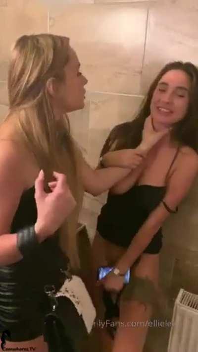 Liya Silver and Jia Lissa getting naughty in public washroom