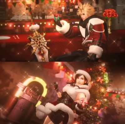 The recently revealed Christmas Cloud has Christmas Tifa’s gift 😭❤️ (FF7 Ever Crisis) they’re so good at matching! Happy Holidays Clotis 🎄