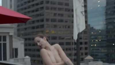 Topless in crowded restaurant