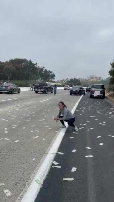An armored truck dumped cash on a San Diego freeway, triggering a goldrush.