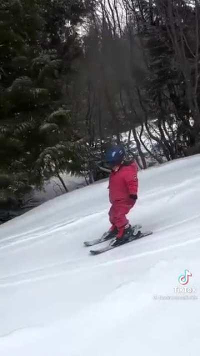 Skiing toddler hits the slopes