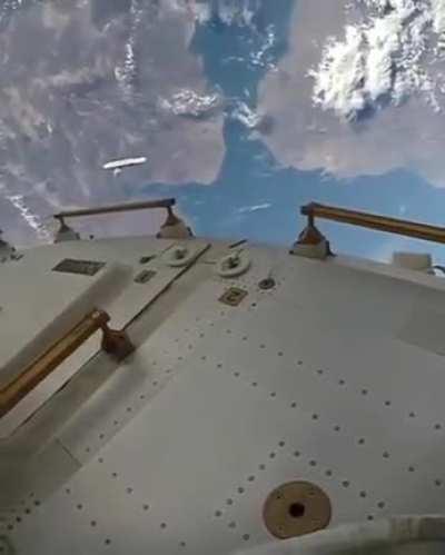 This footage was taken by NASA astronaut during a spacewalk on the International Space Station