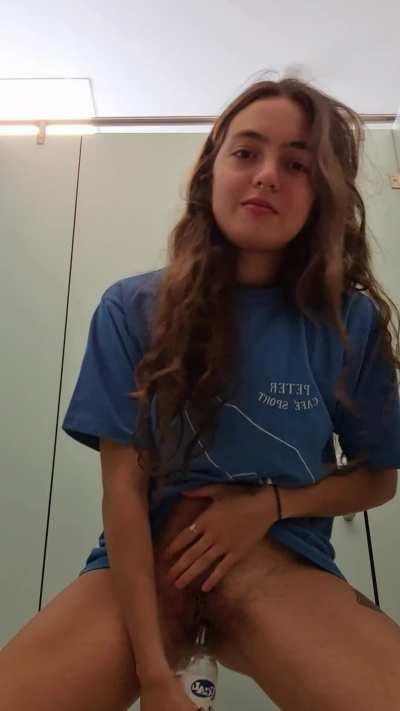 Fucking a bottle of chocolate milk in a gas station bathroom