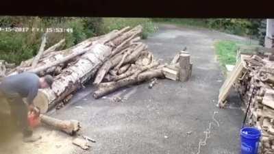 When you don't keep track of your chainsaw tip....