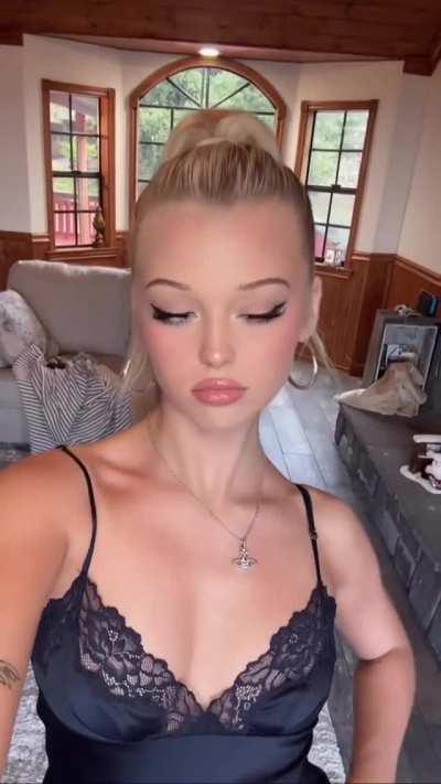 Beauty in black lace dress