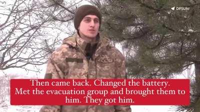 A wounded Ukrainian border guard was led back to safty by a drone