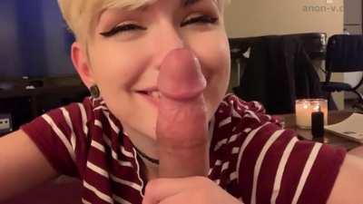 [Reddit] You'll get us in trouble, bud~ Someone is gonna see through your makeup and cutesy act eventually~ How will you explain this situation, hmm ? You on your knees licking up and down my cock!