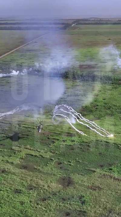 Unique drone footage of a Ukrainian Mi-24 attacking enemy positions in the Zaporizhzhia sector.