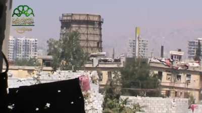 Opposition engineers detonate a tunnel bomb which fails to completely destroy a pair of SAA occupied buildings - Jobar, Damascus - 9/28/2014