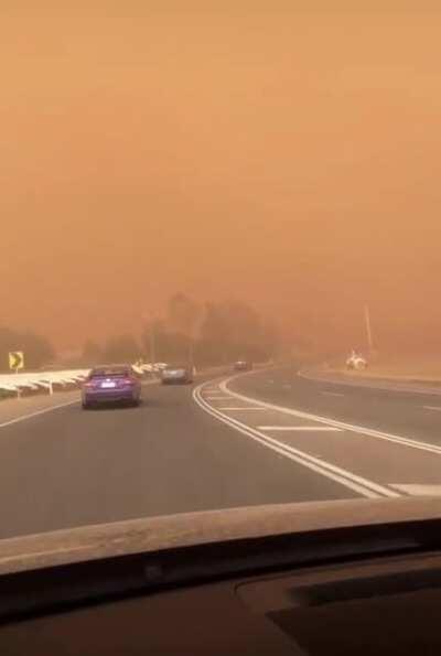 Driving into a dust storm in Australia