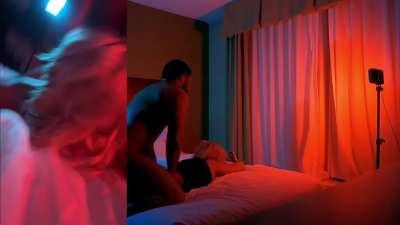 After a planned encounter, I snuck back to my bulls hotel room for a surprise round 2.  I popped a GoPro on the dresser and took some videos for hubby.  