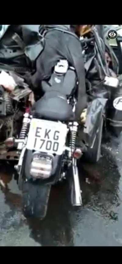 Aftermath of car vs motorcycle crash