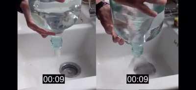 When emptying liquids from bottles/jugs, swirl the bottle to empty it quicker