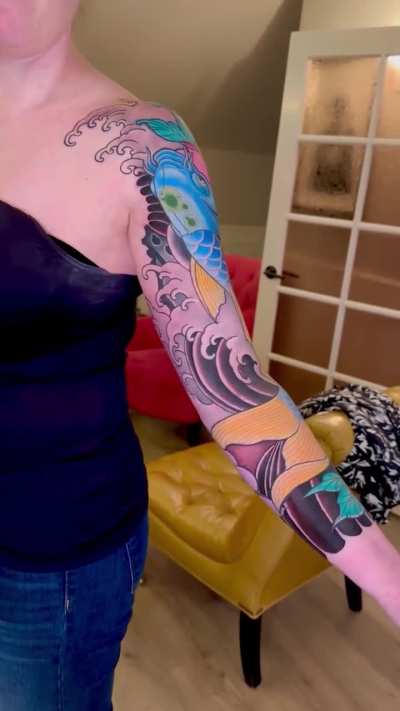 Blue Koi Sleeve by Adam Sky in San Francisco, Bay Area, California