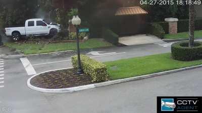 brick sign demolished by truck