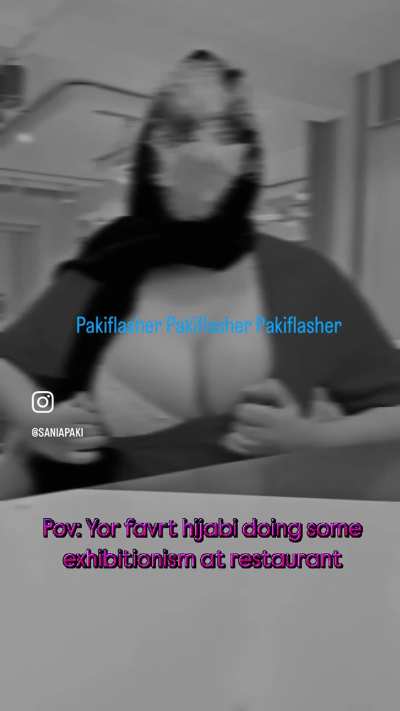 Get ready for some daring fun as I flash my luscious boobs in broad daylight at the restaurant, all while keeping my hijab on ! It’s a bold blend of tradition and tease—who’s excited? 