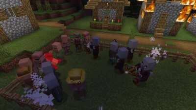 Amiya and friends burn down a village in Minecraft...