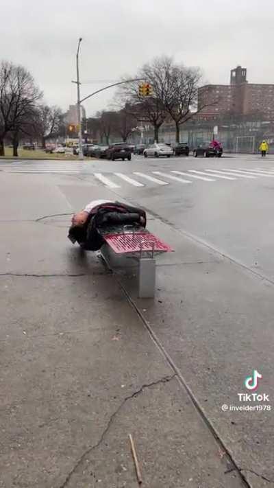 Imagine standing up after passing out in a bench like this