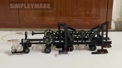 Self designed and 3D printed an Alpha Stirling engine powered Chebyshev-Lambda walking mechanism, alcohol as fuel and 1:30 compound gear train