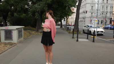 Cutie flashing everyone on the street