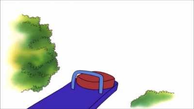 Caillou falls off the seesaw.