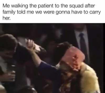 Airway, Breathing, Can you walk to the ambulance ma'am?