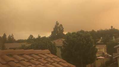 The smoke blowing over our neighborhood. 8am-1pm (forgive the dirty windows)