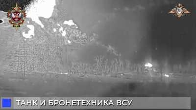 RU pov: Full version of the defeat of a column of Ukrainian vehicles in the Bakhmut direction. Shows 7 ATGM hits on vehicles from the column.
