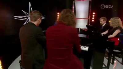 Five pianists play Death Waltz (black midi) on live TV 😆 (i'm the one in the red jacket)