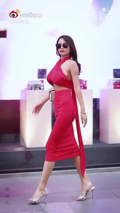 huge rack in red dress