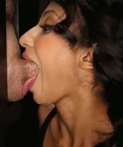 She made it to his balls!