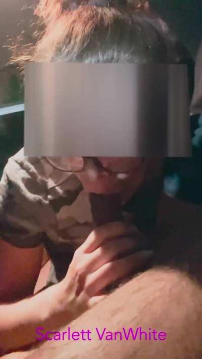 Swallowing his cum in his car while my hubby was inside asleep!