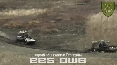 Russian vehicles moving into Novoivanovka, Kursk. One gets hit close range by Ukrainian RPG. Filmed by Ukrainian drones. 11 November 2024