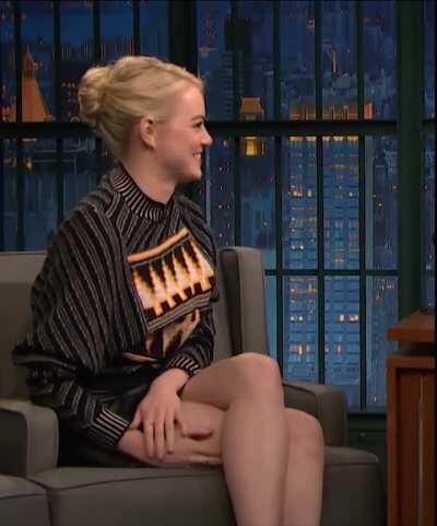 Emma Stone in leather skirt