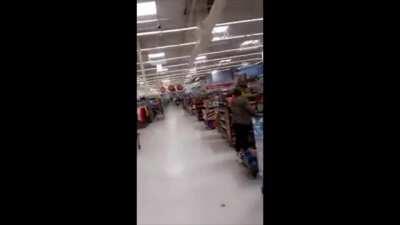 Riding a motorcycle in Walmart