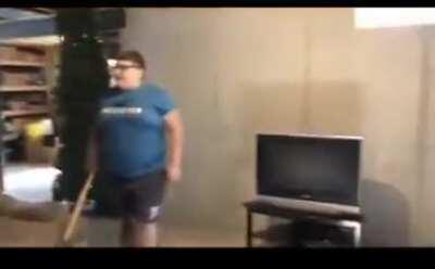 DBS ungrateful kid trying to smash his old tv!
