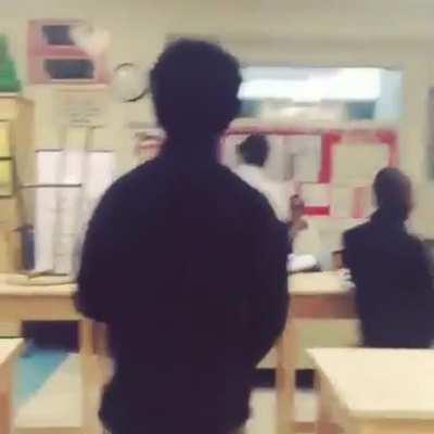 Punching someone in the face cause he threw a paper ball