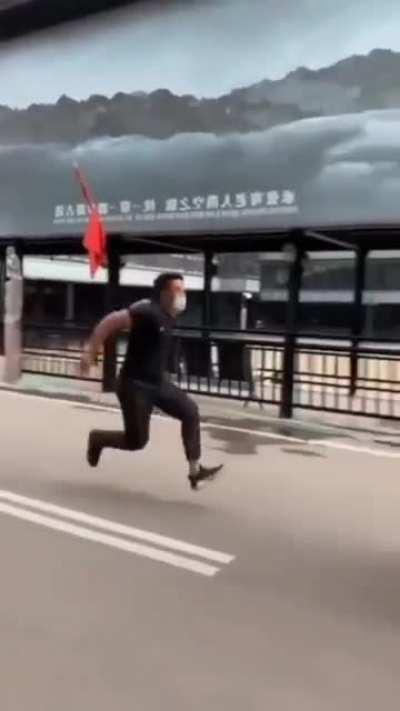 Man jumps on a an massive horse