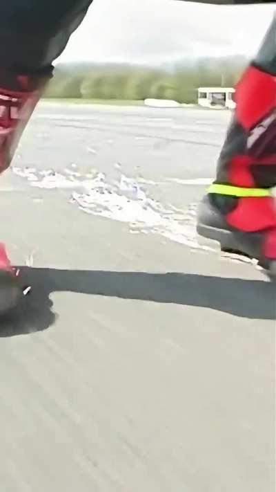 Gary Rothwell setting the world record for fasted speed dragged behind motorcycle at 156mph (251 km)