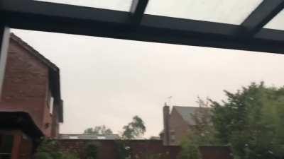 At my parents house under a cosy shelter