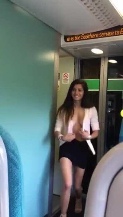 Fantastic tits out on the train