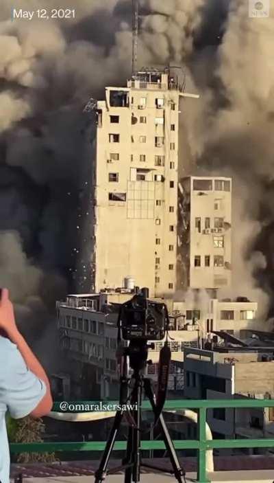 Airstrike levels a tower nearby