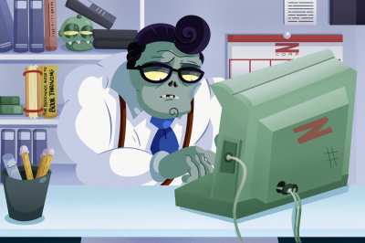 In one side, he's the hero of Zomburbia, but on the other, he's an corporative slave.